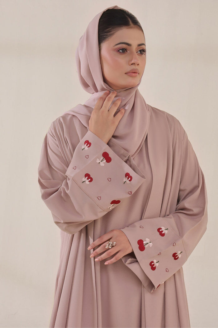 Cherry Bow Embroidered Abaya