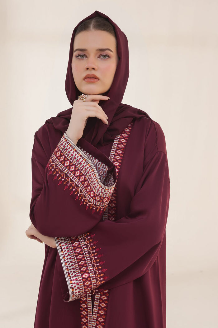 Noir Heritage Maroon Abaya